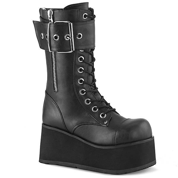 Demonia Women's Petrol-150 Platform Mid Calf Boots - Black Vegan Leather D7826-01US Clearance